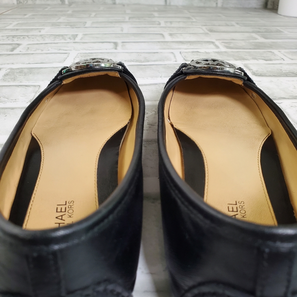 Michael Kors Signature Logo Black Leather Flats Size 6 - Picture 7 of 11